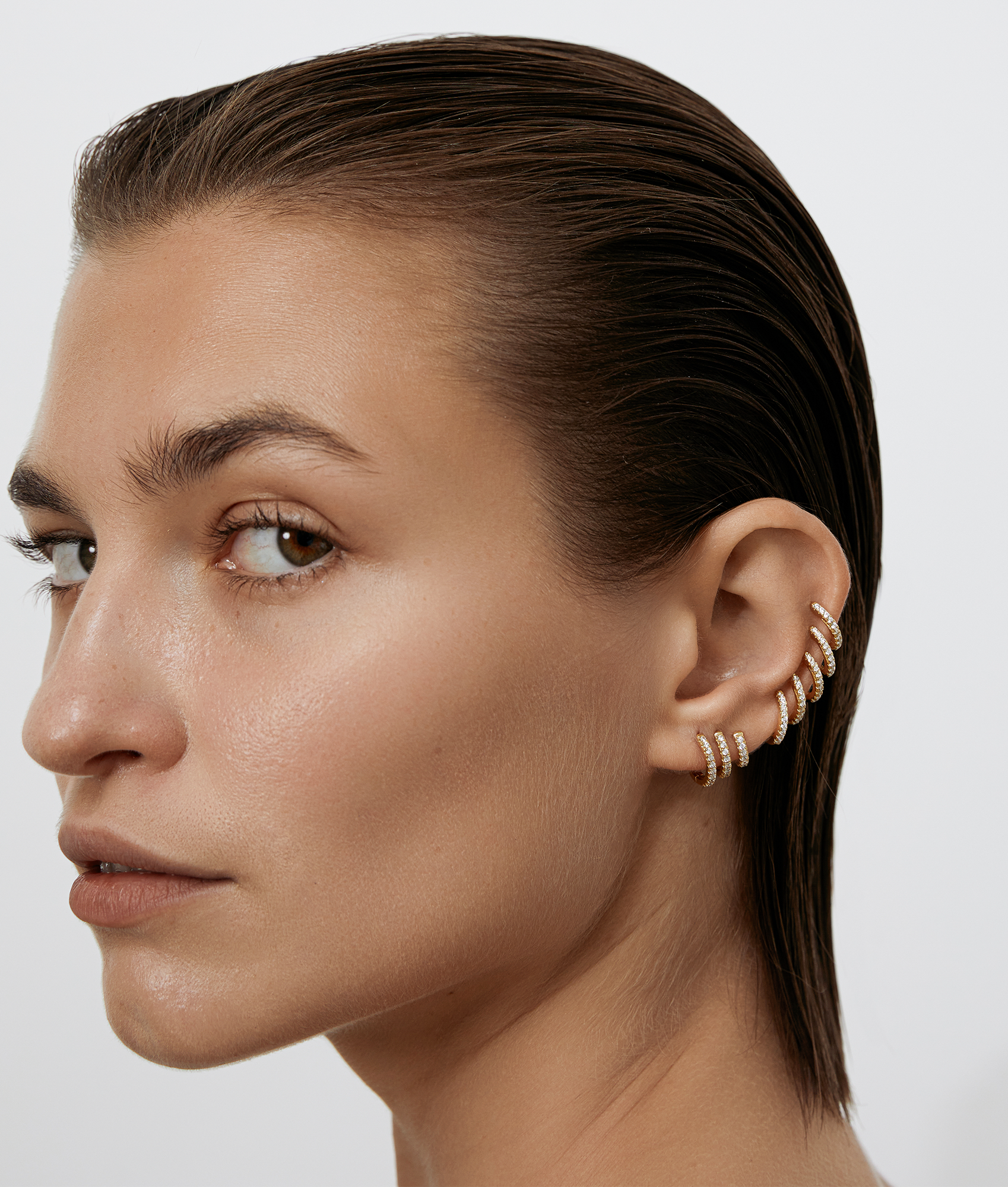 Katerina Triple Pave Hoop | SHASHI Huggie Earring