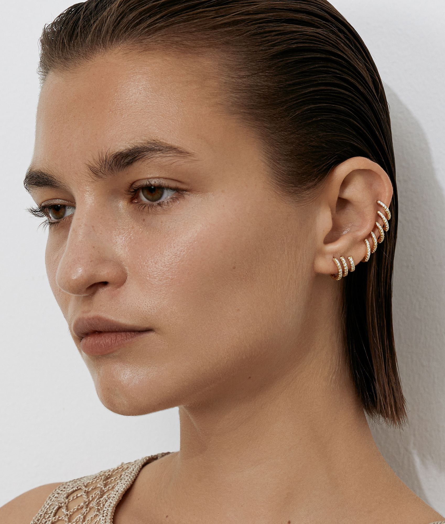 Katerina Triple Pave Hoop | SHASHI Huggie Earring