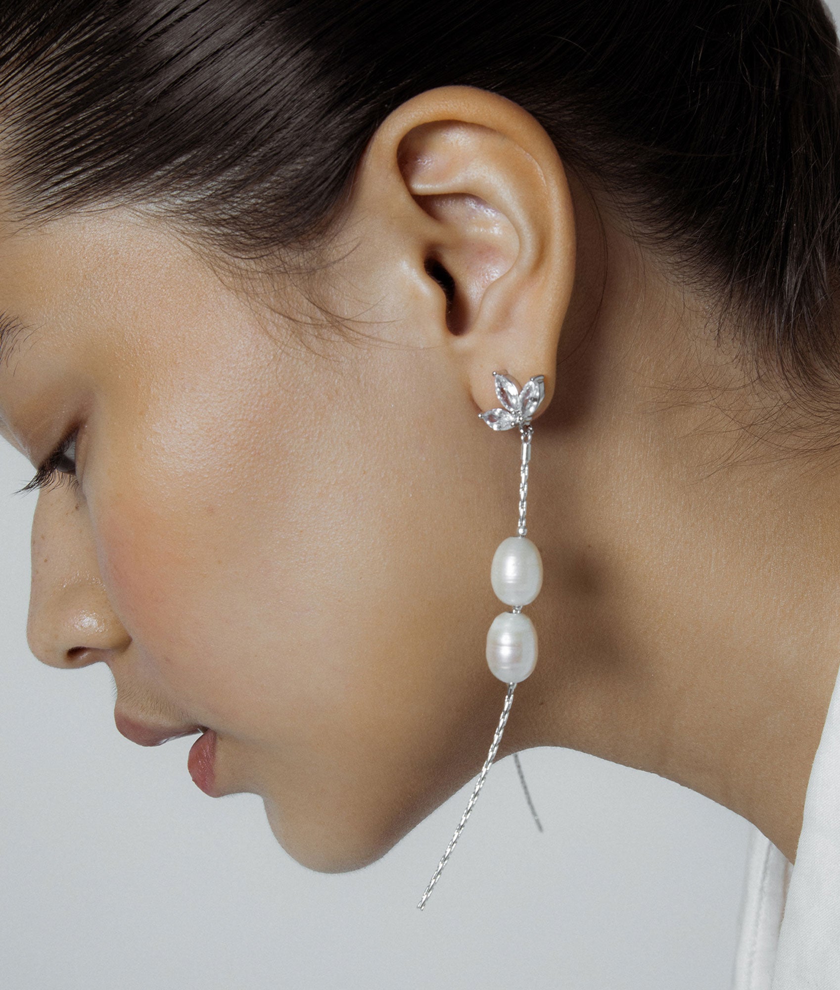 Bakari Pearl Diamond Drop Earring | SHASHI Wedding Jewelry