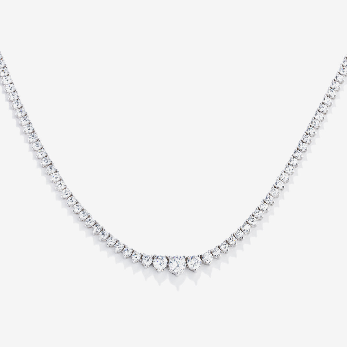 Graduated Diamond Tennis Necklace Sterling Silver